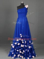 Glittering Sleeveless Side Zipper Floor Length Beading and Hand Made Flower Prom Gown