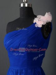 Glittering Sleeveless Side Zipper Floor Length Beading and Hand Made Flower Prom Gown