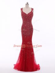 Mermaid Red Straps Tulle Sleeveless Floor Length Zipper
