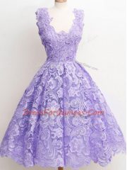 Fashion Lavender Lace Zipper Court Dresses for Sweet 16 Sleeveless Knee Length Lace
