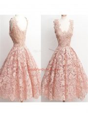 Traditional Knee Length Champagne Quinceanera Court Dresses Lace Sleeveless Lace