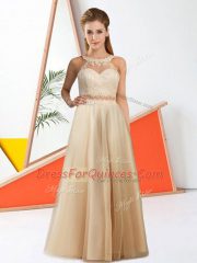 Champagne Halter Top Zipper Lace Quinceanera Dama Dress Sleeveless