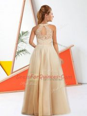 Champagne Halter Top Zipper Lace Quinceanera Dama Dress Sleeveless