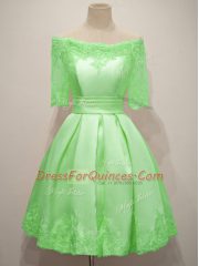 Off The Shoulder Half Sleeves Vestidos de Damas Knee Length Lace Taffeta
