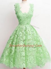 Custom Fit Lace Zipper Straps Sleeveless Knee Length Quinceanera Court Dresses Lace