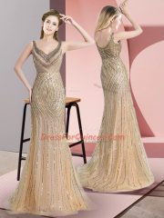 Classical Champagne Sleeveless Beading and Sequins Zipper Prom Dress