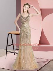 Classical Champagne Sleeveless Beading and Sequins Zipper Prom Dress