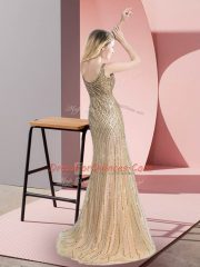 Classical Champagne Sleeveless Beading and Sequins Zipper Prom Dress