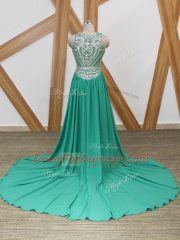 Chiffon Sleeveless Prom Gown Watteau Train and Beading