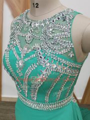 Chiffon Sleeveless Prom Gown Watteau Train and Beading
