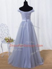 Ideal Lavender Sleeveless Ruching and Belt Floor Length Homecoming Dress