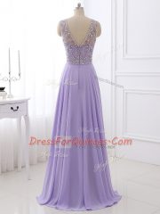 Sleeveless Zipper Floor Length Beading Prom Party Dress