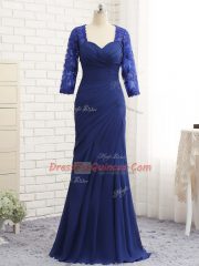 Admirable Blue Sweetheart Neckline Beading and Lace and Appliques and Ruching Evening Dress 3 4 Length Sleeve Zipper