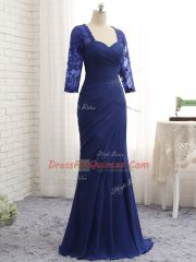 Admirable Blue Sweetheart Neckline Beading and Lace and Appliques and Ruching Evening Dress 3 4 Length Sleeve Zipper