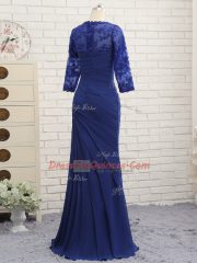 Admirable Blue Sweetheart Neckline Beading and Lace and Appliques and Ruching Evening Dress 3 4 Length Sleeve Zipper