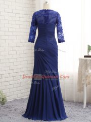 Admirable Blue Sweetheart Neckline Beading and Lace and Appliques and Ruching Evening Dress 3 4 Length Sleeve Zipper