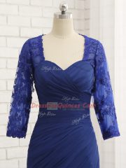 Admirable Blue Sweetheart Neckline Beading and Lace and Appliques and Ruching Evening Dress 3 4 Length Sleeve Zipper