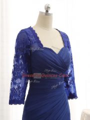 Admirable Blue Sweetheart Neckline Beading and Lace and Appliques and Ruching Evening Dress 3 4 Length Sleeve Zipper