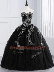 Luxurious Black Sweet 16 Quinceanera Dress Military Ball and Sweet 16 and Quinceanera with Embroidery Sweetheart Sleeveless Lace Up