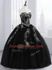 Luxurious Black Sweet 16 Quinceanera Dress Military Ball and Sweet 16 and Quinceanera with Embroidery Sweetheart Sleeveless Lace Up