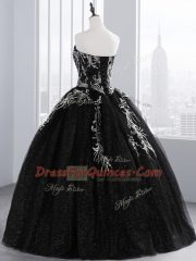 Luxurious Black Sweet 16 Quinceanera Dress Military Ball and Sweet 16 and Quinceanera with Embroidery Sweetheart Sleeveless Lace Up