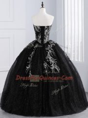 Luxurious Black Sweet 16 Quinceanera Dress Military Ball and Sweet 16 and Quinceanera with Embroidery Sweetheart Sleeveless Lace Up