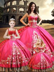 Custom Fit Taffeta Sweetheart Sleeveless Lace Up Beading and Embroidery Vestidos de Quinceanera in Hot Pink