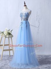 Scoop Sleeveless Side Zipper Dama Dress for Quinceanera Light Blue Tulle