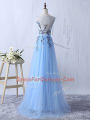 Scoop Sleeveless Side Zipper Dama Dress for Quinceanera Light Blue Tulle
