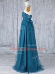 Floor Length Teal Dama Dress Sweetheart Sleeveless Side Zipper