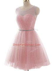 A-line Pink Scoop Tulle Sleeveless Mini Length Lace Up