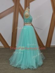 High Class Apple Green Sleeveless Beading Floor Length Homecoming Dress