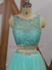 High Class Apple Green Sleeveless Beading Floor Length Homecoming Dress