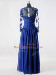 Floor Length Zipper Prom Evening Gown Blue for Prom and Party and Sweet 16 with Lace and Appliques