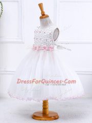 Excellent Scoop Sleeveless Organza Kids Pageant Dress Appliques Zipper