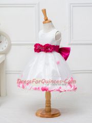 Hot Selling White Zipper Kids Formal Wear Appliques and Hand Made Flower Sleeveless Knee Length