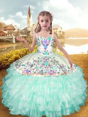 Cheap Sleeveless Embroidery and Ruffled Layers Lace Up Pageant Gowns For Girls