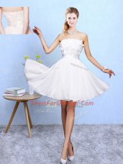Glittering Appliques Damas Dress White Lace Up Sleeveless Knee Length