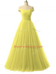 Nice White Sleeveless Ruching Floor Length Prom Party Dress
