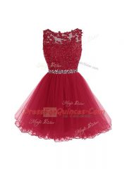 Burgundy Sleeveless Organza Zipper Prom Dress for Prom and Party and Sweet 16