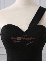 One Shoulder Sleeveless Chiffon Quinceanera Court of Honor Dress Ruching Brush Train Zipper