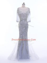 Scoop 3 4 Length Sleeve Tulle Beading Brush Train Zipper