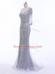 Scoop 3 4 Length Sleeve Tulle Beading Brush Train Zipper