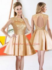 Customized Champagne Sleeveless Taffeta Backless Vestidos de Damas for Prom and Party