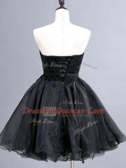 Custom Designed Sleeveless Organza Mini Length Lace Up Prom Evening Gown in Black with Lace and Sashes ribbons