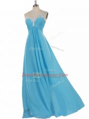 Chiffon One Shoulder Sleeveless Zipper Appliques Quinceanera Court of Honor Dress in Aqua Blue