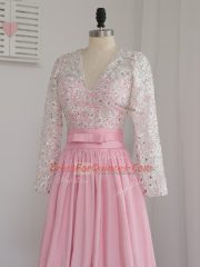 Spectacular Long Sleeves Beading Zipper Prom Gown