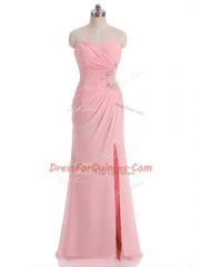 Baby Pink Sweetheart Side Zipper Beading and Ruching Dress for Prom Sleeveless