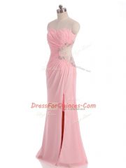 Baby Pink Sweetheart Side Zipper Beading and Ruching Dress for Prom Sleeveless
