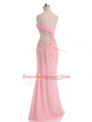 Baby Pink Sweetheart Side Zipper Beading and Ruching Dress for Prom Sleeveless